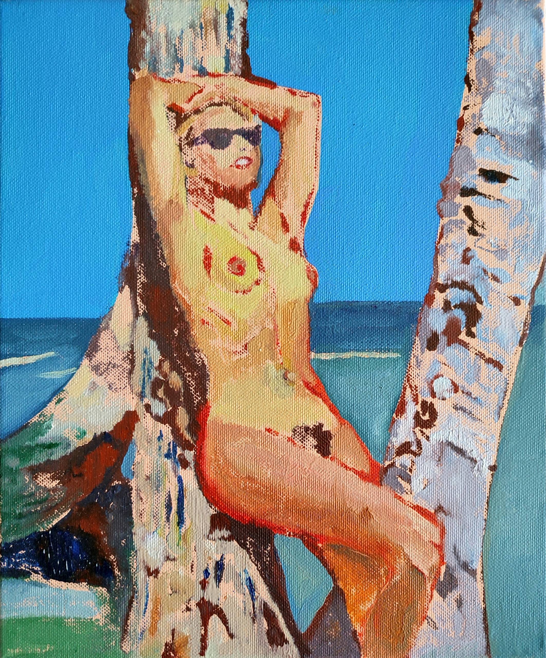 Leaning on a tree